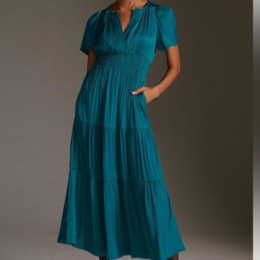 Anthropologie Teal Tiered Maxi Dress